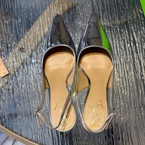 Sam Edelman Silver Patent Pointed Slingback Heels
